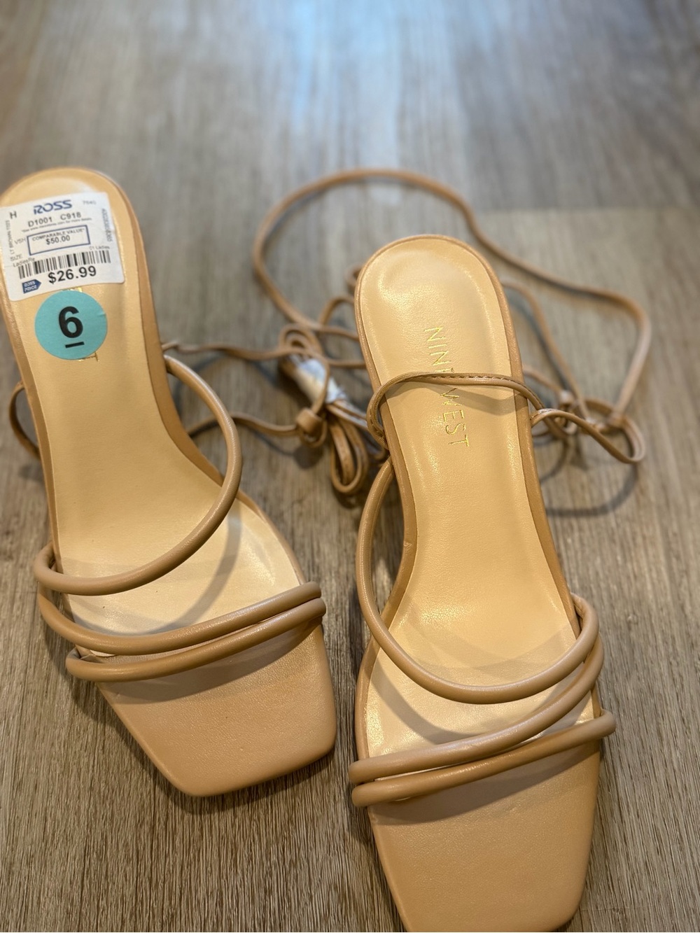 Nine West Nude Strappy Lace-Up Heeled Sandals